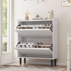 Narrow Freestanding Wooden Shoe Rack, Hidden Shoe Cabinet, Shoe Cabinet with Drawers and Adjustable Shelf for Entryway, Hallway, Living Room