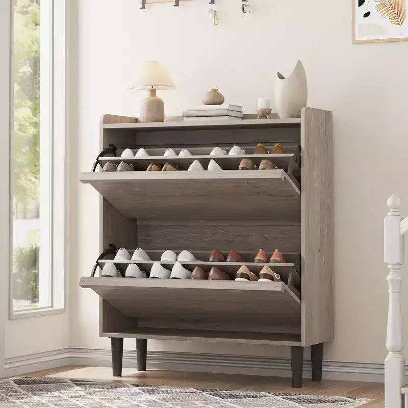 Meuble à chaussures fin en bois autoportant, Meuble à chaussures dissimulé, Meuble à chaussures avec tiroirs et étagère réglable pour Entrée, Couloir, Salon