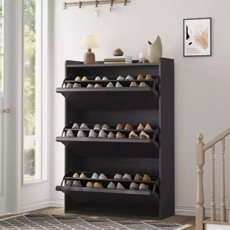 Meuble à chaussures fin en bois autoportant, Meuble à chaussures dissimulé, Meuble à chaussures avec tiroirs et étagère réglable pour Entrée, Couloir, Salon