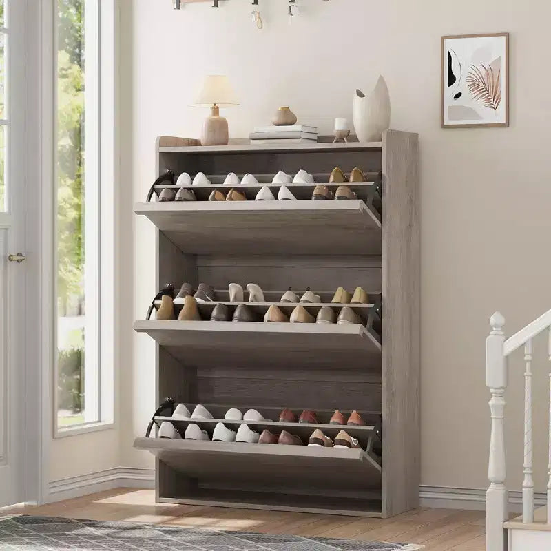 Meuble à chaussures fin en bois autoportant, Meuble à chaussures dissimulé, Meuble à chaussures avec tiroirs et étagère réglable pour Entrée, Couloir, Salon