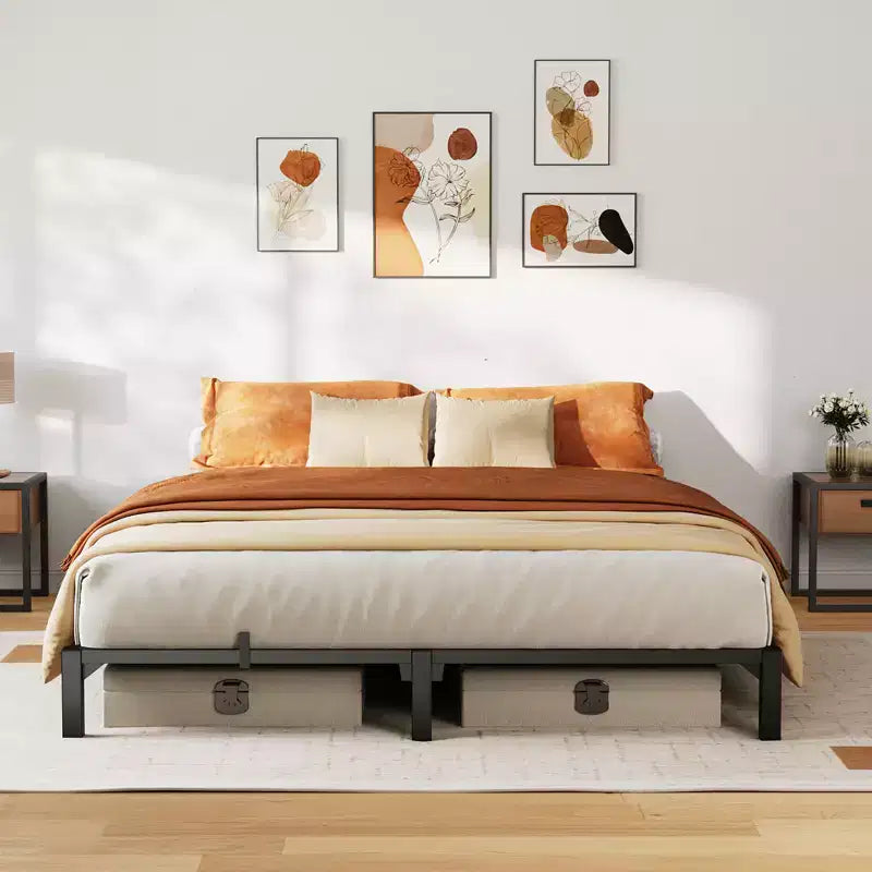 Piattaforma in metallo robusta da 360 kg con resistenti doghe e gambe in ferro, facile da montaggio, spazio contenitivo sotto il letto, nessun box spring e viti necessarie