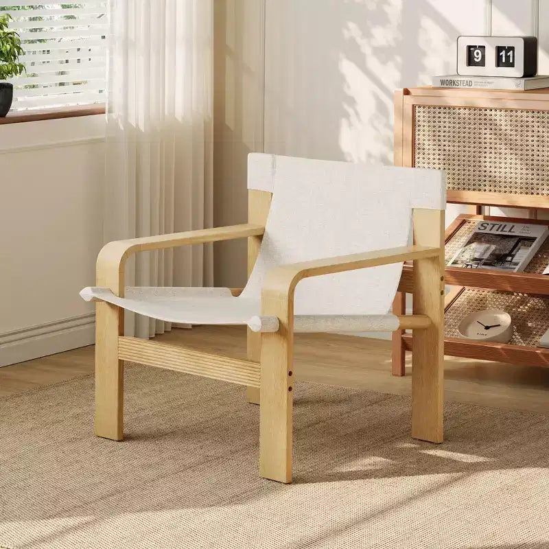 MAYEERTY Fauteuil d'appoint en chêne Chaises de loisirs modernes Fauteuils avec cadre en bois massif pour salon chambre balcon