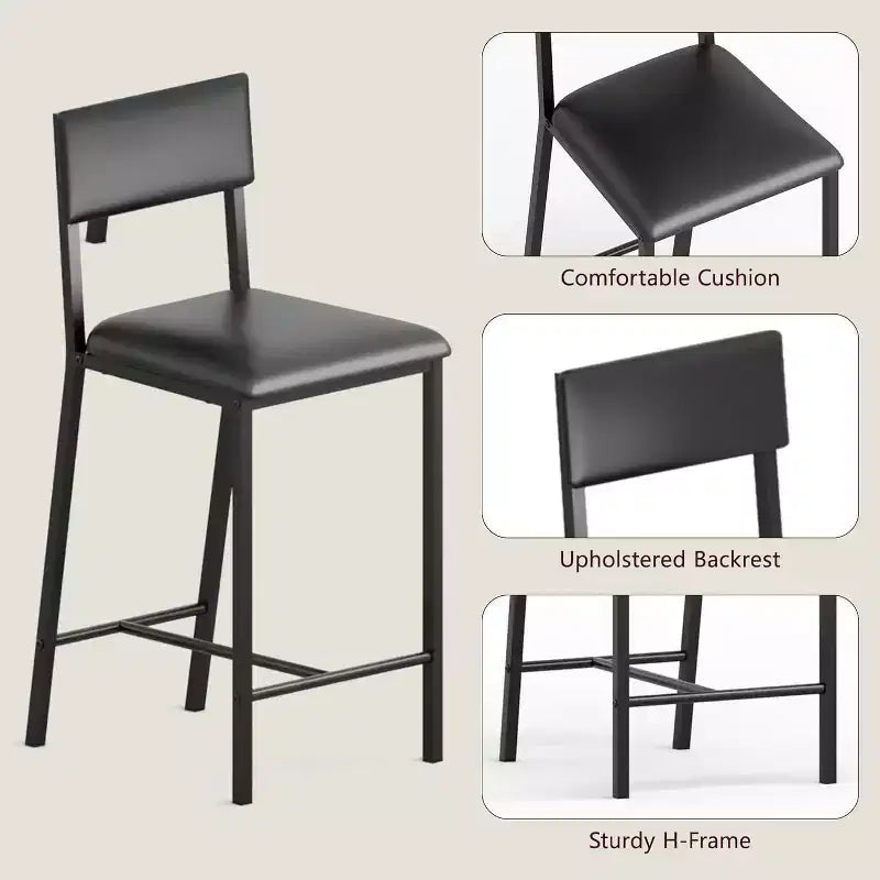 Ensemble de 2 chaises de bar Fulvari avec étagères de rangement ouvertes, porte-gobelet et porte-bouteilles, table de bar et chaises pour appartements, coins de cuisine, petits espaces
