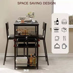 Ensemble de 2 chaises de bar Fulvari avec étagères de rangement ouvertes, porte-gobelet et porte-bouteilles, table de bar et chaises pour appartements, coins de cuisine, petits espaces