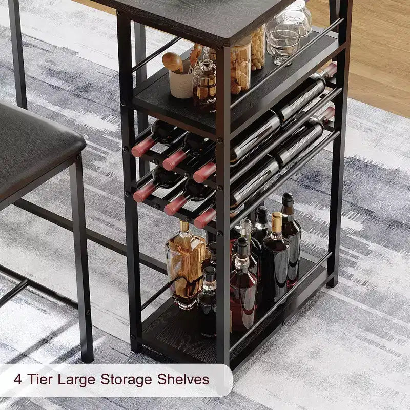 Ensemble de 2 chaises de bar Fulvari avec étagères de rangement ouvertes, porte-gobelet et porte-bouteilles, table de bar et chaises pour appartements, coins de cuisine, petits espaces