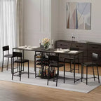 Ensemble de 2 chaises de bar Fulvari avec étagères de rangement ouvertes, porte-gobelet et porte-bouteilles, table de bar et chaises pour appartements, coins de cuisine, petits espaces