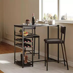 Ensemble de 2 chaises de bar Fulvari avec étagères de rangement ouvertes, porte-gobelet et porte-bouteilles, table de bar et chaises pour appartements, coins de cuisine, petits espaces