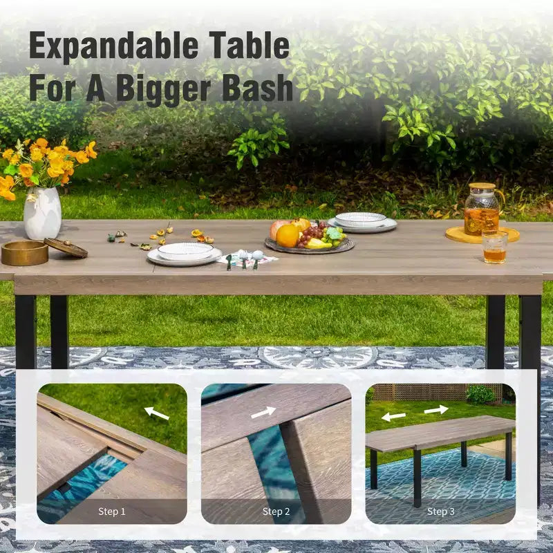 Captiva Designs Ensemble de salle à manger d'extérieur 7 pièces avec table extensible en acier et chaises avec accoudoirs en textilène marron