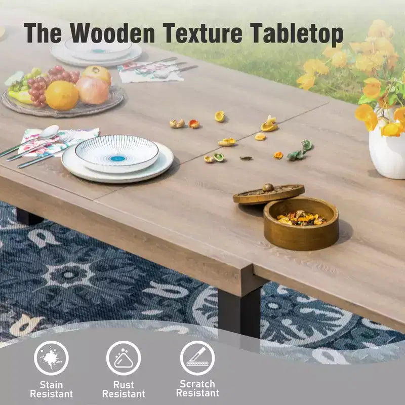 Captiva Designs Ensemble de salle à manger d'extérieur 7 pièces avec table extensible en acier et chaises avec accoudoirs en textilène marron