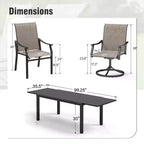 Captiva Designs Ensemble de salle à manger d'extérieur 7 pièces avec table extensible en acier et chaises avec accoudoirs en textilène marron