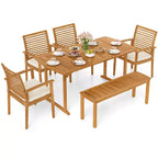 Costway Ensemble repas de jardin 6 pièces en bois d'acacia, table rectangulaire avec 4 chaises et un banc