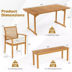 Costway Ensemble repas de jardin 6 pièces en bois d'acacia, table rectangulaire avec 4 chaises et un banc