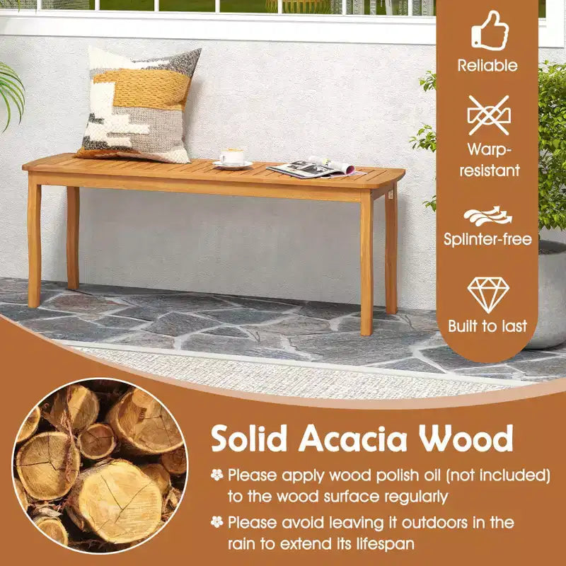 Costway Ensemble de salle à manger 6 pièces pour patio, table et bancs en bois d'acacia avec trou de parasol de 5 cm