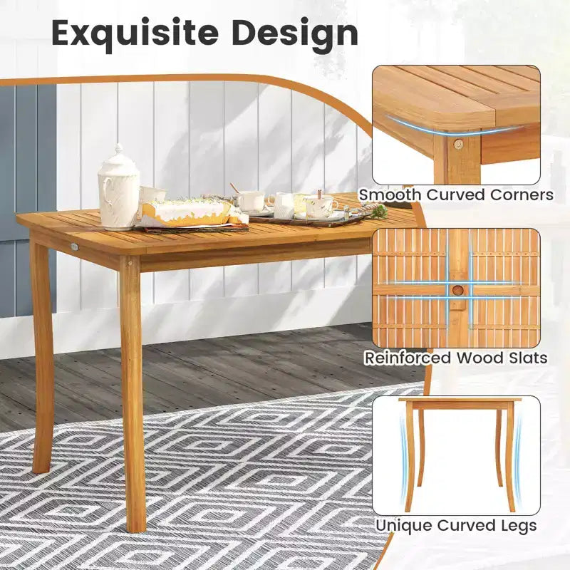Costway Ensemble de salle à manger 6 pièces pour patio, table et bancs en bois d'acacia avec trou de parasol de 5 cm