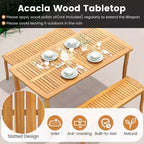 Costway Ensemble de salle à manger 6 pièces pour patio, table et bancs en bois d'acacia avec trou de parasol de 5 cm