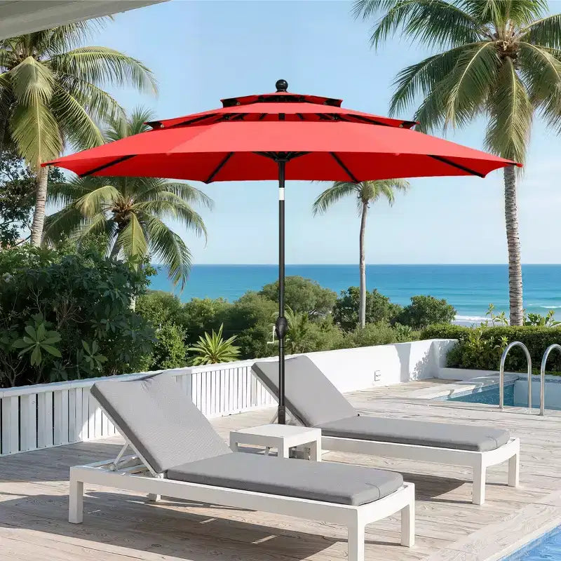 Captiva Designs - Set da 6 pezzi con tavolo quadrato da patio con struttura in acciaio, eleganti sedie imbottite e ombrellone da 3 metri