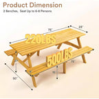 Table de pique-nique en bois 8 personnes Zevemomo, plateau rectangulaire avec trou pour parasol, 2 longs bancs intégrés, capacité totale de 1000 kg pour jardin, bois clair