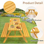 Table de pique-nique en bois 8 personnes Zevemomo, plateau rectangulaire avec trou pour parasol, 2 longs bancs intégrés, capacité totale de 1000 kg pour jardin, bois clair