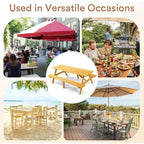 Table de pique-nique en bois 8 personnes Zevemomo, plateau rectangulaire avec trou pour parasol, 2 longs bancs intégrés, capacité totale de 1000 kg pour jardin, bois clair