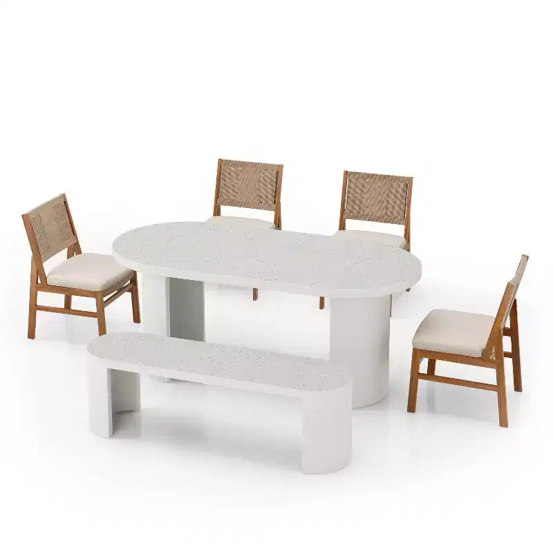 Christopher Knight Home Adair Set da Pranzo Moderno da Esterno a 6 Pezzi in Cemento Terrazzo con Sedie da Pranzo in Vimini