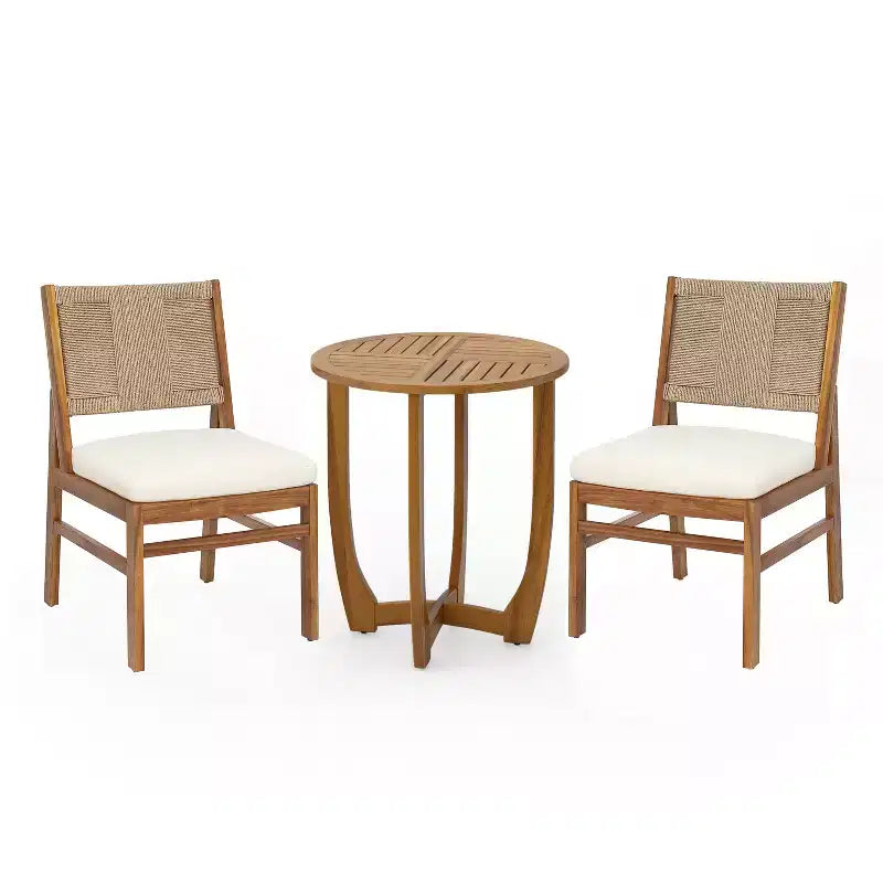 Christopher Knight Home Daisy Set da pranzo rustico da 3 pezzi in legno di acacia con sedie in vimini intrecciato