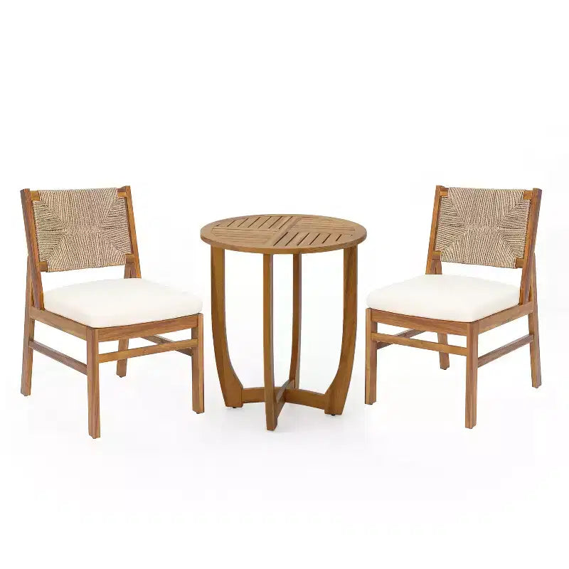 Christopher Knight Home Daisy Set da pranzo rustico da 3 pezzi in legno di acacia con sedie in vimini intrecciato