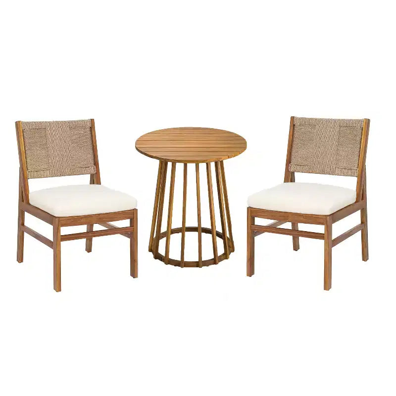 Christopher Knight Home Elara Set da Pranzo Rustico da Giardino 3 Pezzi in Legno con Sedie in Vimini Intrecciato