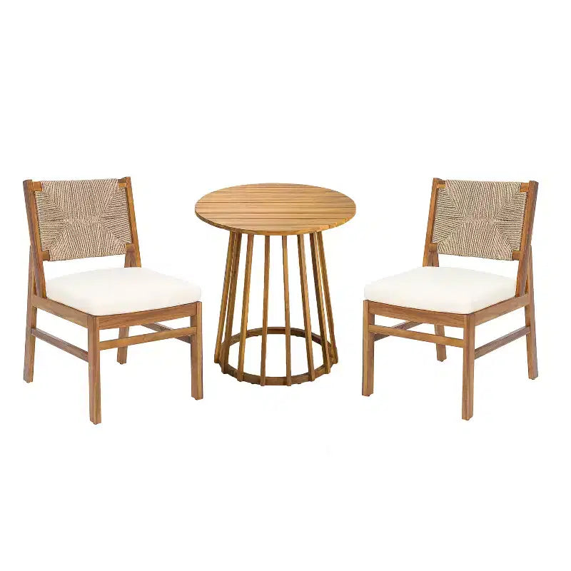 Christopher Knight Home Elara Set da Pranzo Rustico da Giardino 3 Pezzi in Legno con Sedie in Vimini Intrecciato