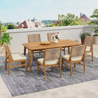 Christopher Knight Home Lucinda 7 Piece Patio Rustic Acacia Wood Dining Set with Wicker Woven Chair