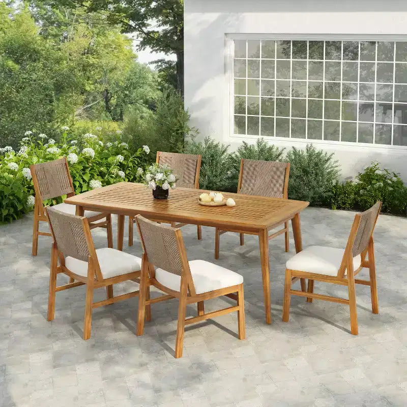 Ensemble de salle à manger d'extérieur 7 pièces Christopher Knight Home Lucinda en bois d'acacia rustique avec chaises en osier tressé