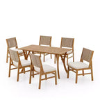 Christopher Knight Home Maurice Set da Pranzo da Esterno 7 Pezzi in Legno di Acacia Rustico con Sedie in Vimini Intrecciato