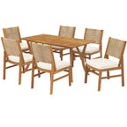 Christopher Knight Home Maurice Set da Pranzo da Esterno 7 Pezzi in Legno di Acacia Rustico con Sedie in Vimini Intrecciato
