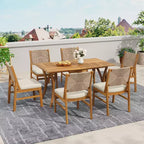 Christopher Knight Home Maurice 7 Piece Patio Rustic Acacia Wood Dining Set with Wicker Woven Chair