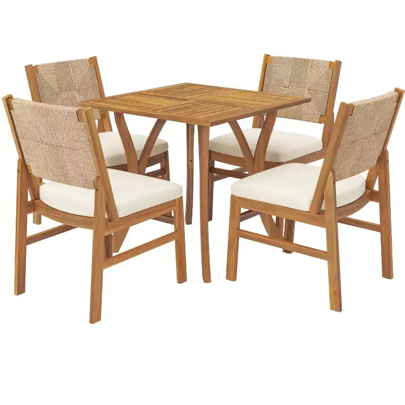 Christopher Knight Home Isidora – Ensemble de salle à manger d'extérieur 5 pièces en bois d'acacia rustique avec chaises en osier