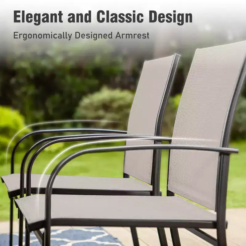 Captiva Designs Set da pranzo 7 pezzi da giardino con motivo geometrico, tavolo rettangolare in acciaio e sedie fisse in textilene