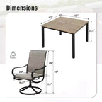 Captiva Designs Set da 5 Pezzi: Tavolo Quadrato da Pranzo in Acciaio e Sedie Girevoli Sling in Metallo per Esterni