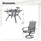 Captiva Designs Set da 5 Pezzi: Tavolo Quadrato da Pranzo in Acciaio e Sedie Girevoli Sling in Metallo per Esterni