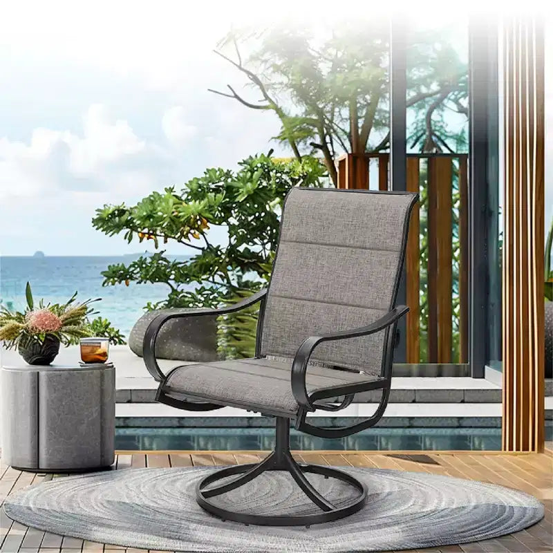 Captiva Designs Set da 5 Pezzi: Tavolo Quadrato da Pranzo in Acciaio e Sedie Girevoli Sling in Metallo per Esterni