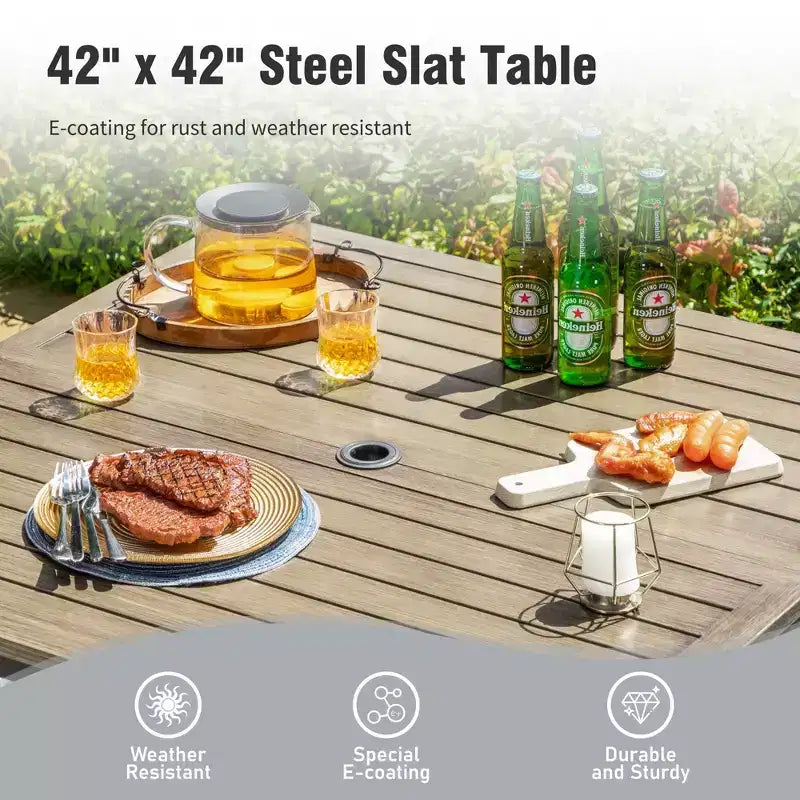 Captiva Designs Set da 5 Pezzi: Tavolo Quadrato da Pranzo in Acciaio e Sedie Girevoli Sling in Metallo per Esterni