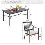 Captiva Designs Tavolo da pranzo da esterno in acciaio da 7 pezzi con piano a doghe e foro per ombrellone e sedie in metallo imbottite eleganti