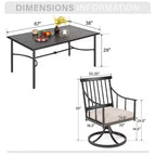 Captiva Designs Tavolo da pranzo da esterno in acciaio da 7 pezzi con piano a doghe e foro per ombrellone e sedie in metallo imbottite eleganti