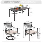 Captiva Designs Tavolo da pranzo da esterno in acciaio da 7 pezzi con piano a doghe e foro per ombrellone e sedie in metallo imbottite eleganti
