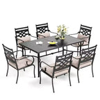 Captiva Designs Set da 7 Pezzi da Esterno con Tavolo da Pranzo in Acciaio con Piano a Doghe e Sedie in Metallo con Cuscini per Seduta e Cuscini Lombari