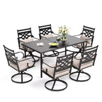 Captiva Designs Set da 7 Pezzi da Esterno con Tavolo da Pranzo in Acciaio con Piano a Doghe e Sedie in Metallo con Cuscini per Seduta e Cuscini Lombari
