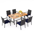 Captiva Designs Set da pranzo da 7 pezzi per patio con tavolo in legno di acacia con finitura a olio e sedie in rattan