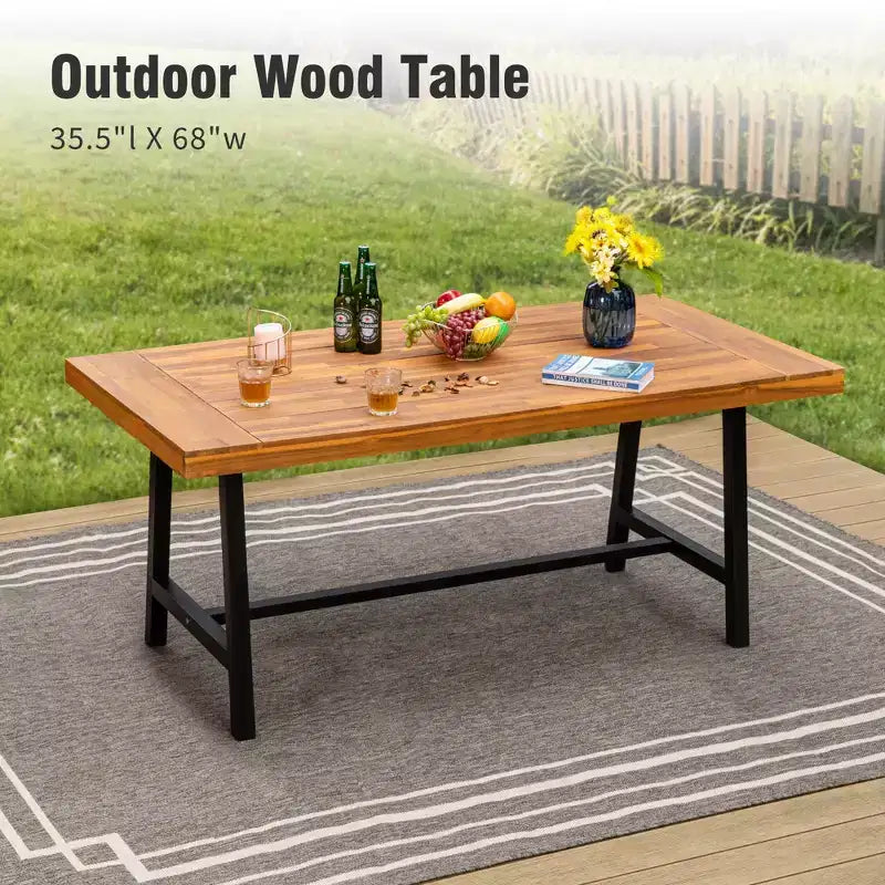 Captiva Designs Set da pranzo da 7 pezzi per patio con tavolo in legno di acacia con finitura a olio e sedie in rattan