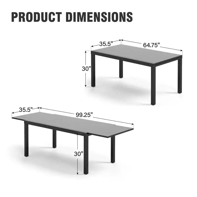 Captiva Designs - Table à manger extensible en acier 7 pièces et chaises en rotin avec accoudoirs en croissant pour l'extérieur
