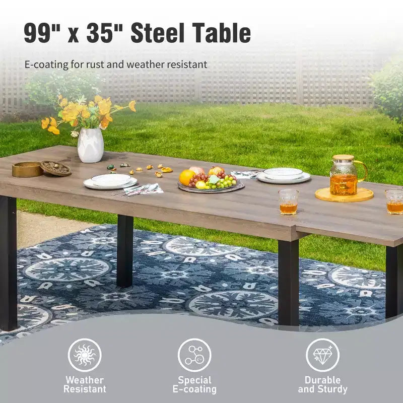 Captiva Designs - Table à manger extensible en acier 7 pièces et chaises en rotin avec accoudoirs en croissant pour l'extérieur