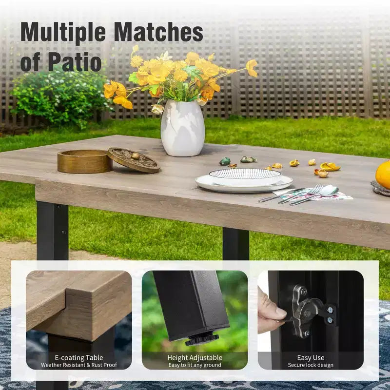 Captiva Designs - Table à manger extensible en acier 7 pièces et chaises en rotin avec accoudoirs en croissant pour l'extérieur