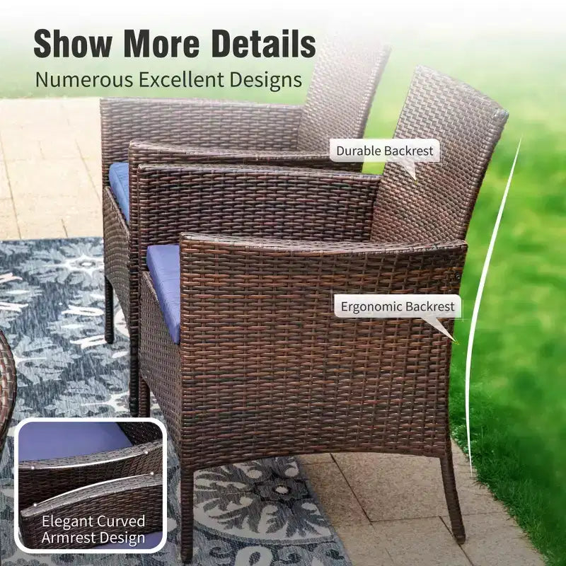 Captiva Designs Ensemble de 9 pièces pour salle à manger d'extérieur : table extensible en acier et chaises en rotin avec accoudoirs en croissant